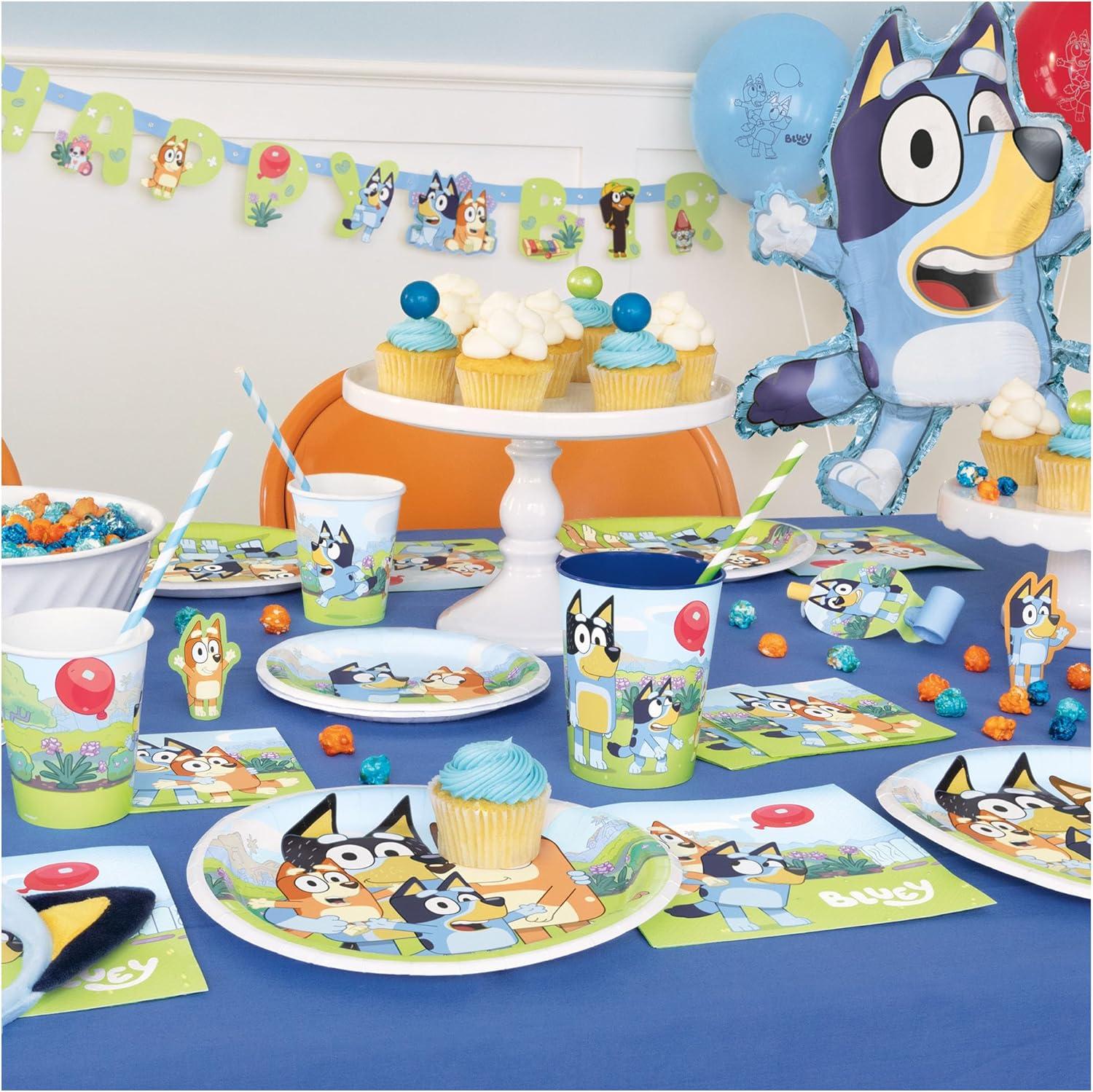 imageBluey Party Supplies Bluey Theme Birthday Paper Dessert Plates Napkins Cups Table Cover and Happy Birthday Banner Decoration 16 Plates amp Napkins