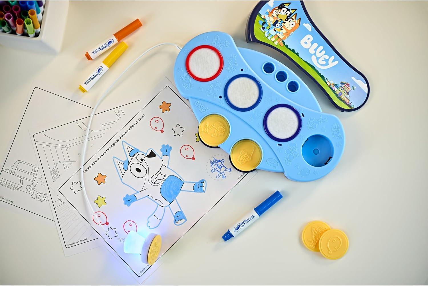 imageCrayola Magic Light Up Bluey Stamper Art Set Toddler Mess Free Coloring amp Stamping Kit Essential Easter Basket Stuffer for Kids Bluey Toys Gifts for Ages 3 4 5Bluey Color Wonder Stamper