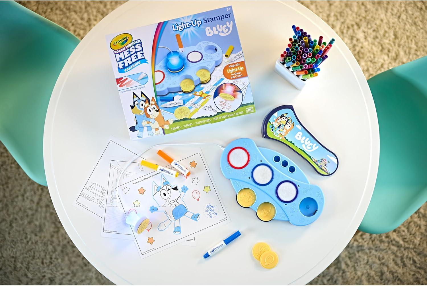 imageCrayola Magic Light Up Bluey Stamper Art Set Toddler Mess Free Coloring amp Stamping Kit Essential Easter Basket Stuffer for Kids Bluey Toys Gifts for Ages 3 4 5Bluey Color Wonder Stamper