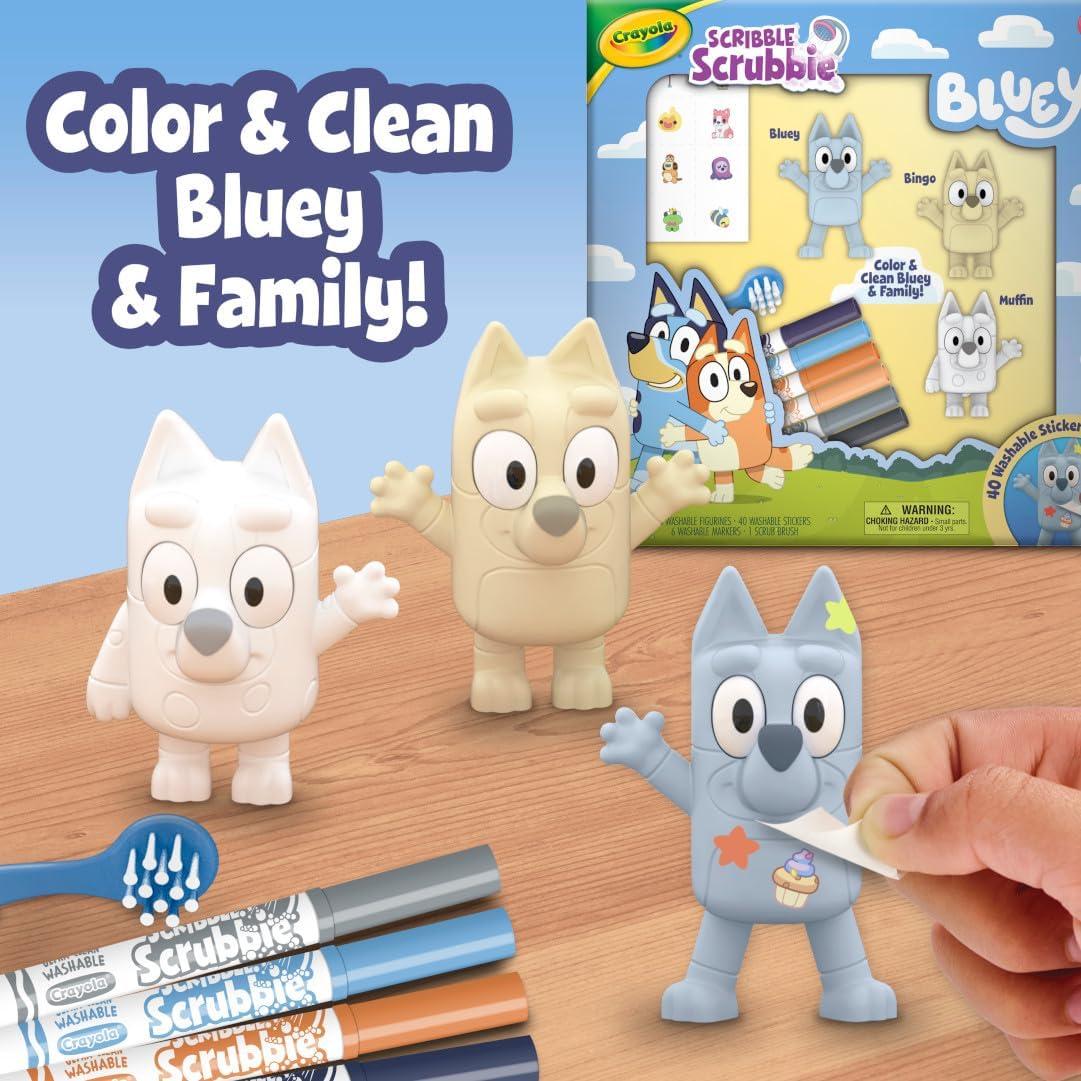 imageCrayola Scribble Scrubbies Deluxe Bluey Playset 3ct Toddler Arts amp Crafts Kit Washable Stickers Bluey Toys Gift for Girls amp Boys Ages 3Deluxe