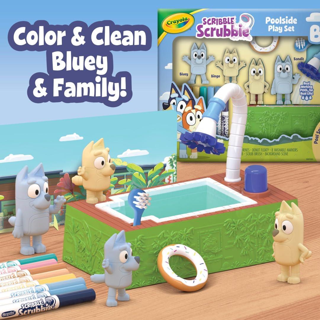 imageCrayola Scribble Scrubbies Deluxe Bluey Playset 3ct Toddler Arts amp Crafts Kit Washable Stickers Bluey Toys Gift for Girls amp Boys Ages 3Poolside Playset