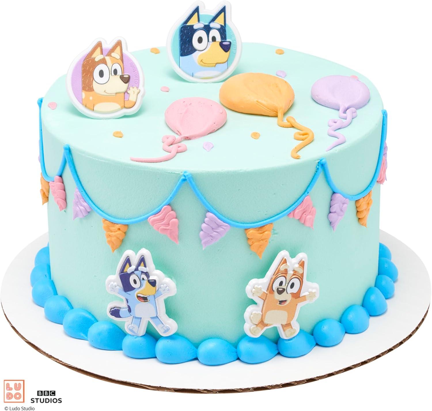imageDecoPac Bluey So Much Fun Rings 24 Cupcake Decorations Featuring Bluey Bingo Bandit and Chilli 3D Food Safe Cake Toppers 24 Pack14 x 175 inches