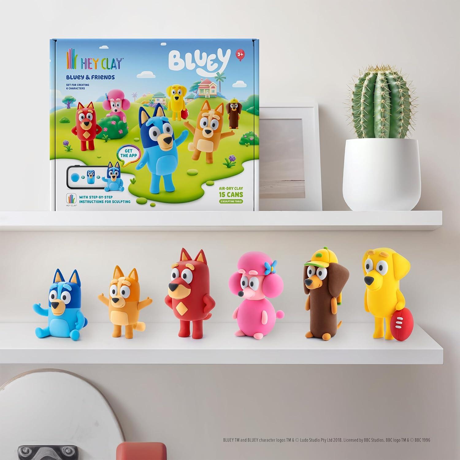 imageHEY CLAY Bluey amp Friends AirDrying Clay for Kids Arts and Crafts Creative Modeling Clay Kit Children Ages 48 RustyFull Set 6 Characters