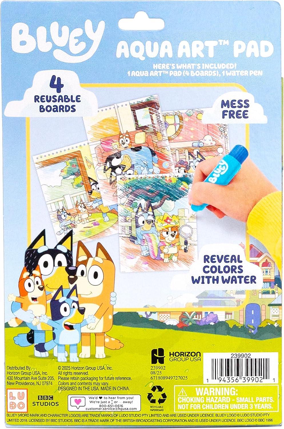 imageHorizon Group USA Bluey Aqua Art Reusable Water Reveal Activity Pages With Water Pen for NoMess Drawing and ColoringBluey and Friends