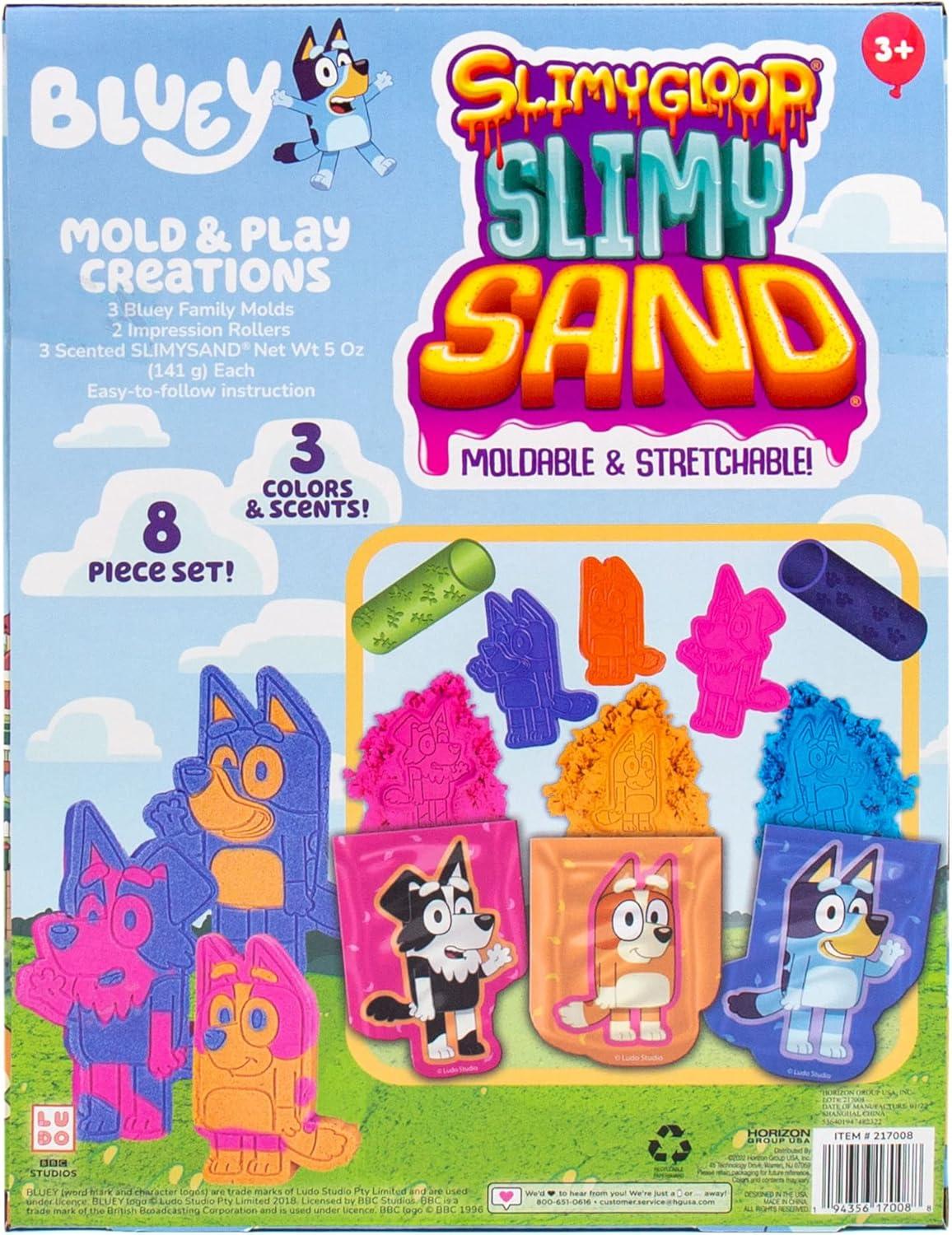 imageHorizon Group USA Bluey SLIMYGLOOP Slimy Sand Mold amp Play Creations 8Piece Playset 3 Scented Colors Sensory Activity for Kids Ages 3 4 5 6 7 8 Multi MediumMold Play Creations