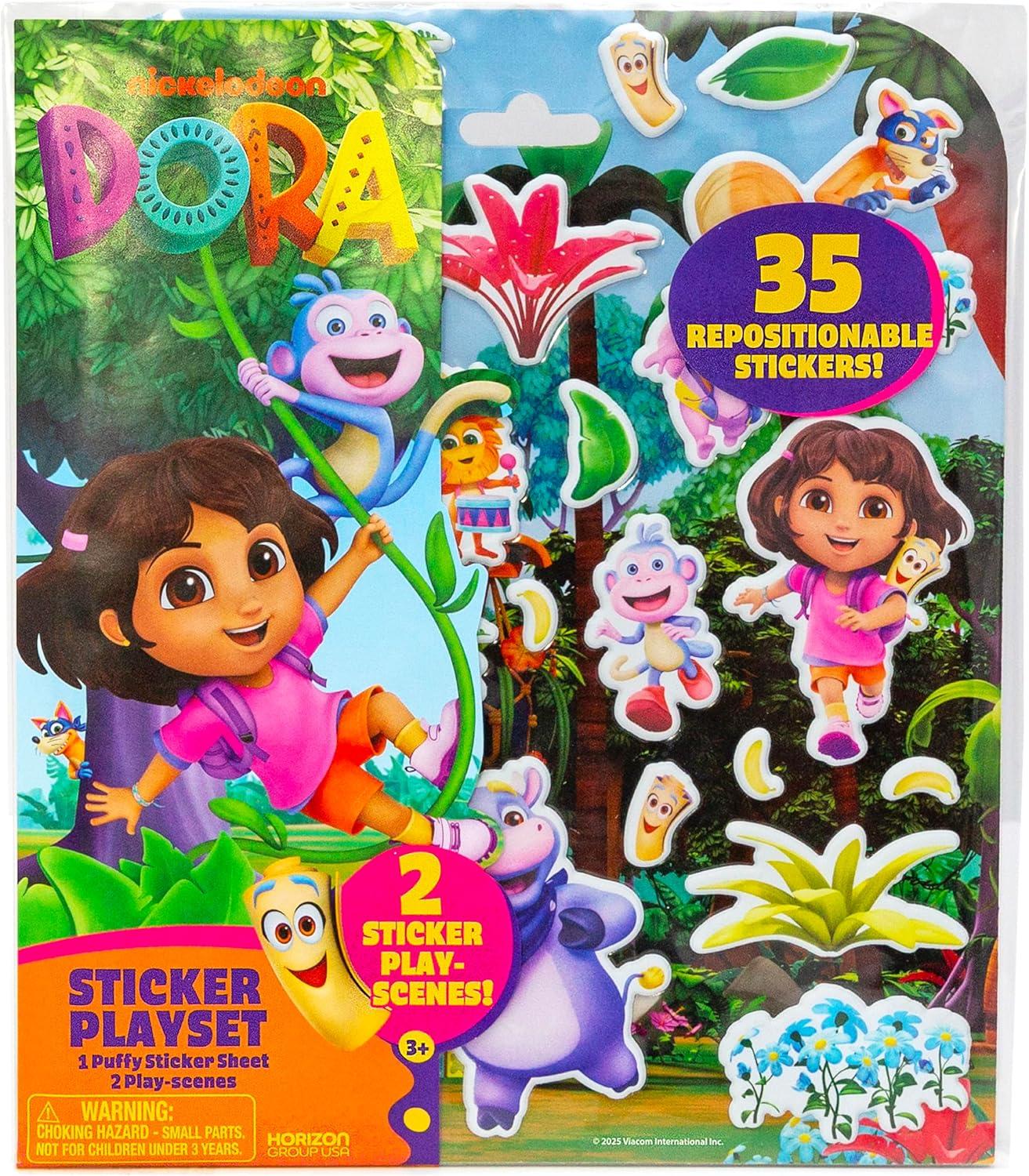 imageHorizon Group USA Bluey Sticker Playset 2 Sticker Play Scenes 35 Reusable Puffy Bluey Repositionable Stickers for Kids Perfect for Travel ScreenFree FunDora