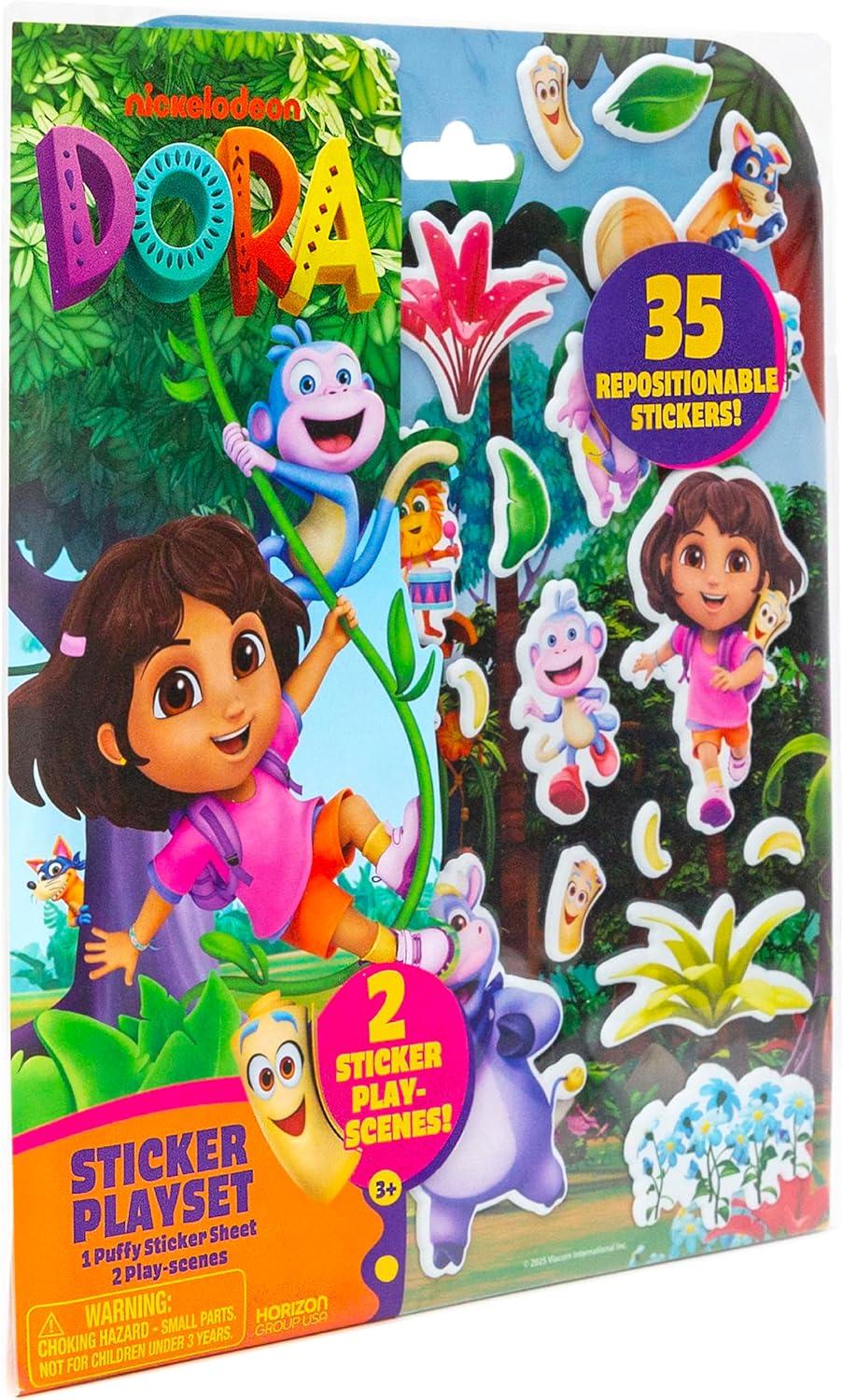 imageHorizon Group USA Bluey Sticker Playset 2 Sticker Play Scenes 35 Reusable Puffy Bluey Repositionable Stickers for Kids Perfect for Travel ScreenFree FunDora