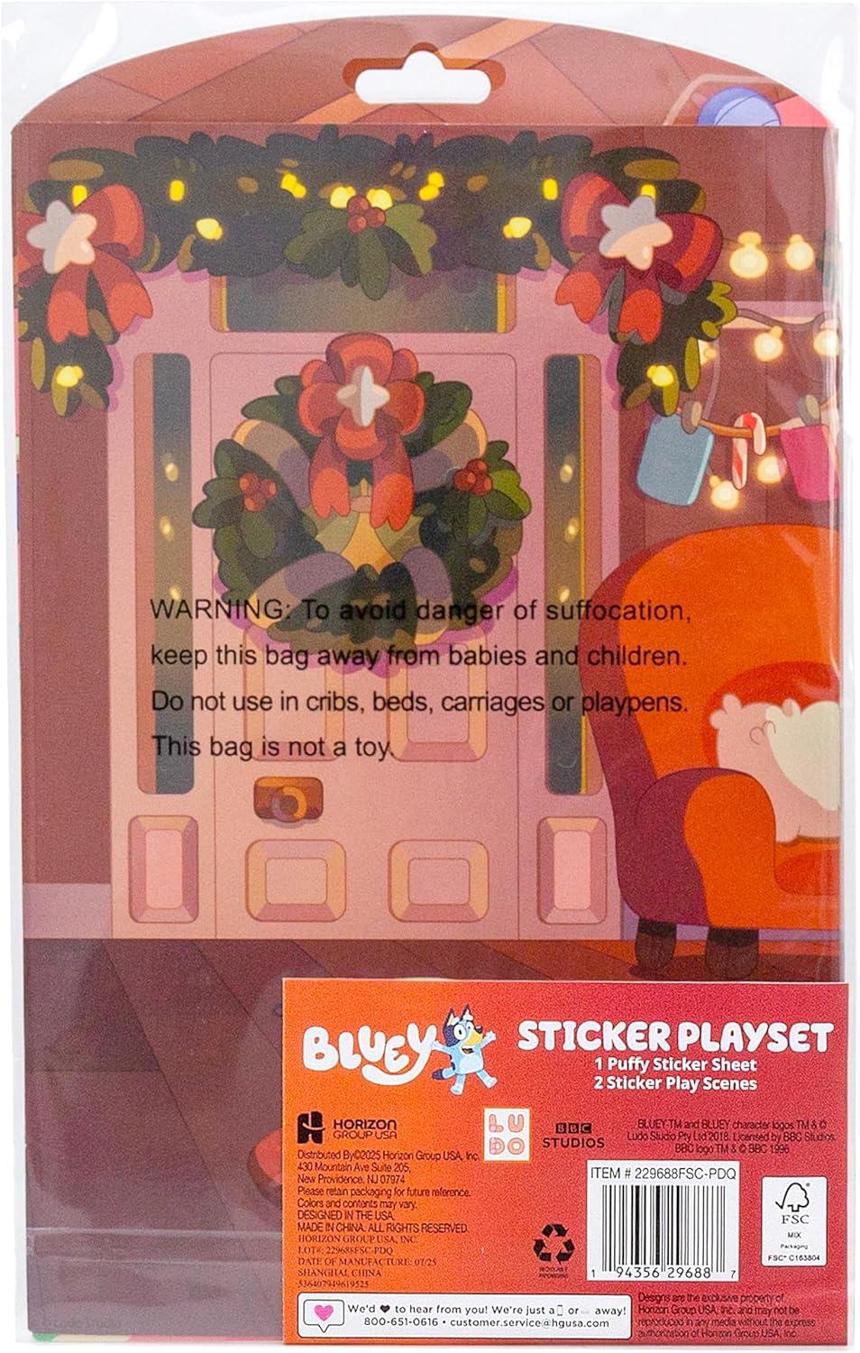 imageHorizon Group USA Bluey Sticker Playset 2 Sticker Play Scenes 35 Reusable Puffy Bluey Repositionable Stickers for Kids Perfect for Travel ScreenFree FunBluey Holiday