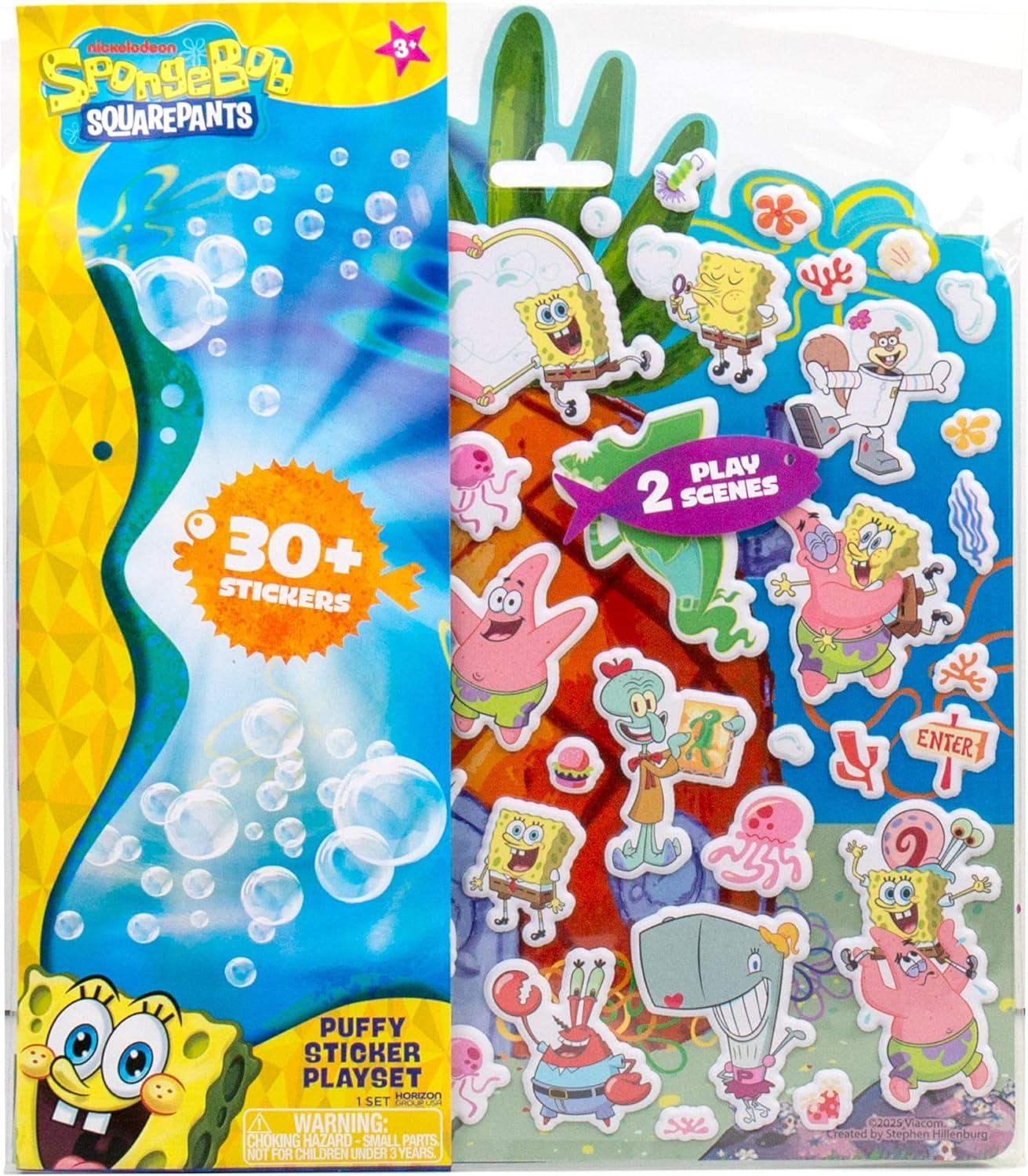 imageHorizon Group USA Bluey Sticker Playset 2 Sticker Play Scenes 35 Reusable Puffy Bluey Repositionable Stickers for Kids Perfect for Travel ScreenFree FunSpongebob