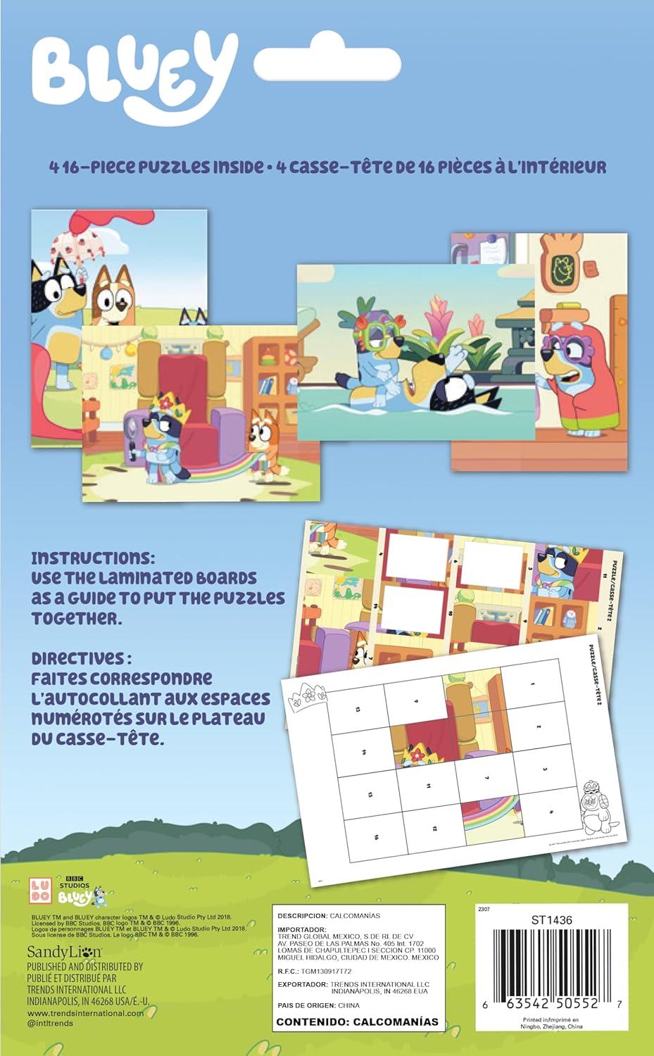 imageTrends International Bluey Bandit and Chilli Adventures Sticker Puzzle Pack 12 Puzzles 4 Boards Multicolor Beginner Ages 3