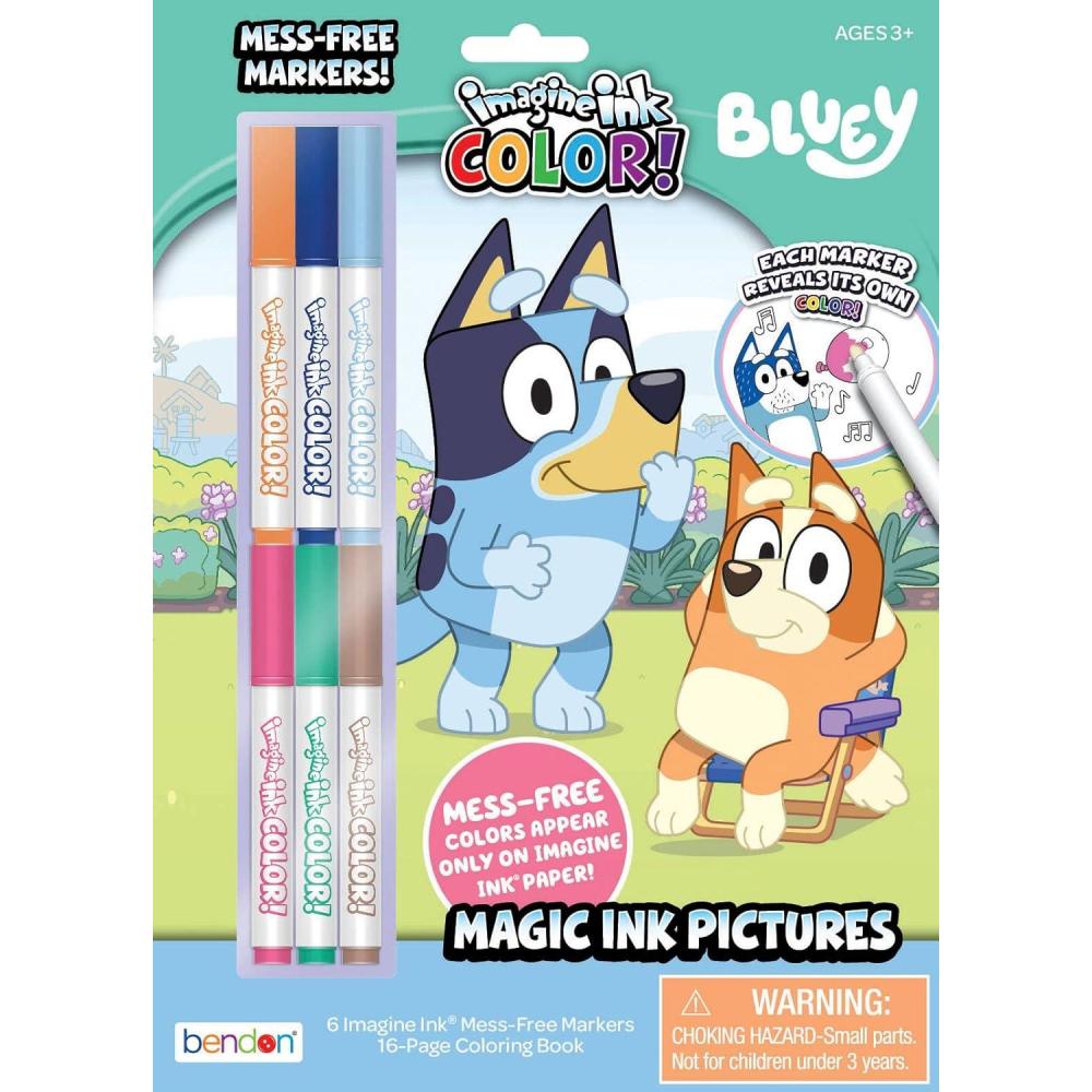 imageBluey 16 Page Imagine Ink Coloring Book with 6 Mini Mess Free Markers 57851