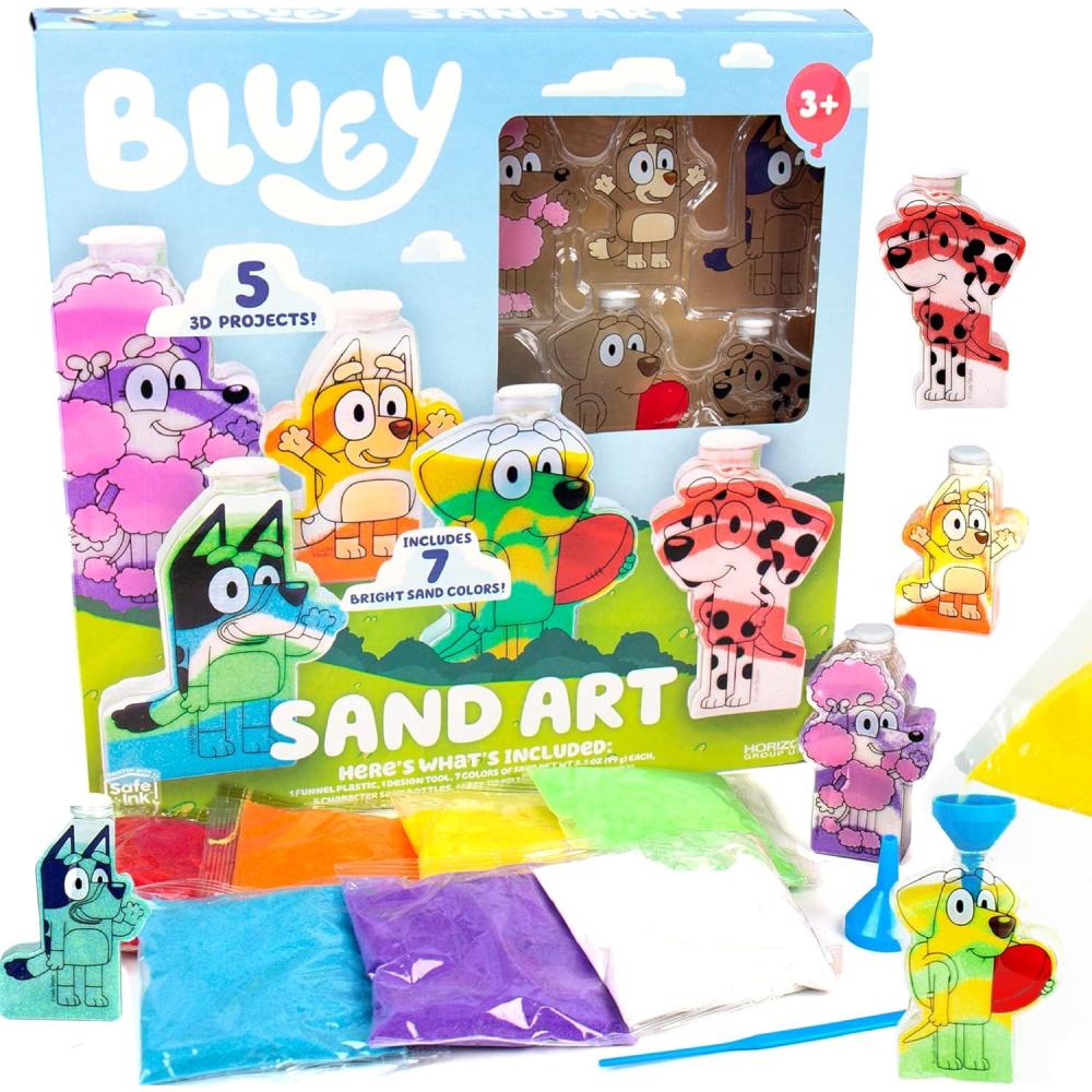 imageBluey Sand Art Kit Includes 5 Sand Art Bottles amp 7 Colored Sands Create Your Own Sand Art DIY Kit Fun Art Project for Kids Aged 6