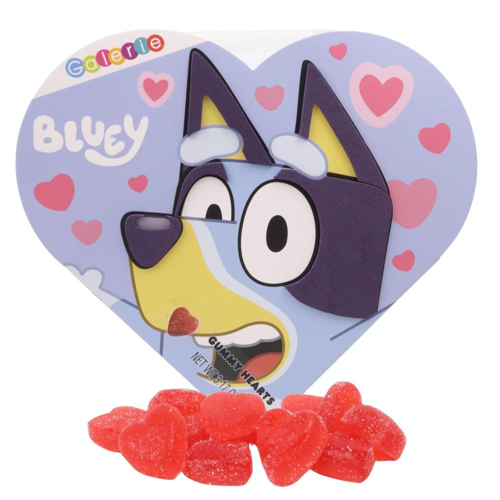 imageBluey Valentines Heart Gift Box Fruit Punch Flavored Gummy Hearts Inside Individually Wrapped Pieces 317 Ounces