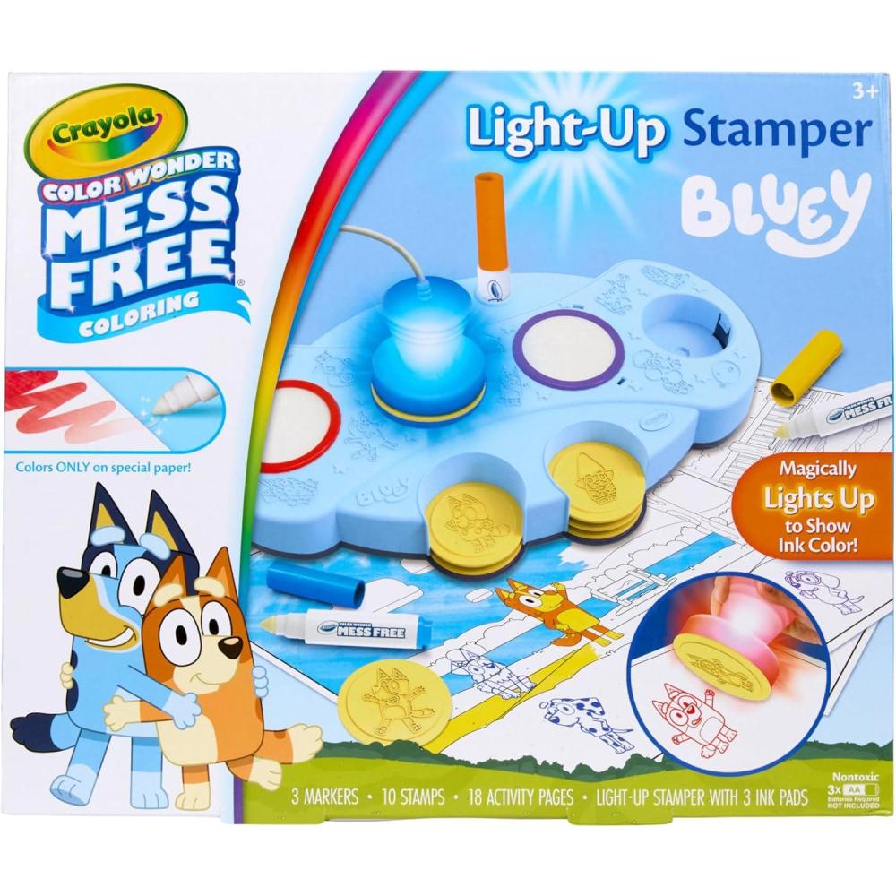 imageCrayola Magic Light Up Bluey Stamper Art Set Toddler Mess Free Coloring amp Stamping Kit Essential Easter Basket Stuffer for Kids Bluey Toys Gifts for Ages 3 4 5Bluey Color Wonder Stamper