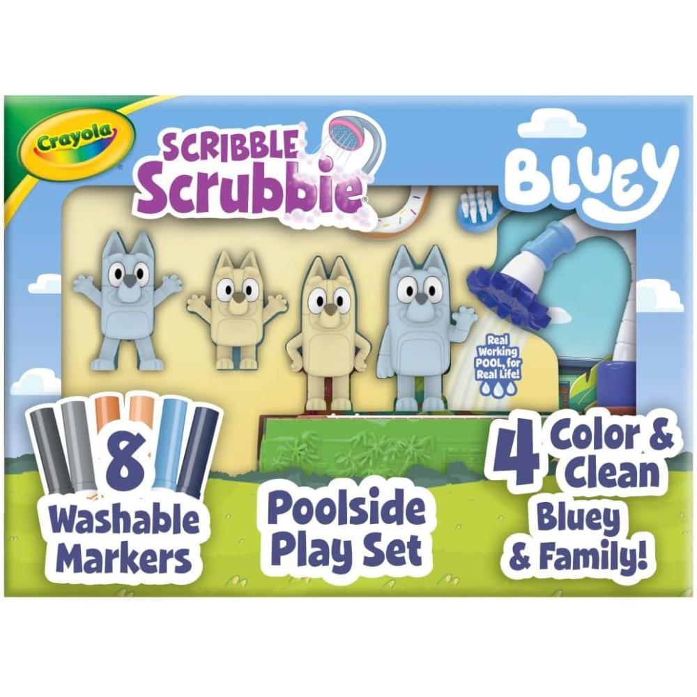 imageCrayola Scribble Scrubbies Deluxe Bluey Playset 3ct Toddler Arts amp Crafts Kit Washable Stickers Bluey Toys Gift for Girls amp Boys Ages 3Poolside Playset