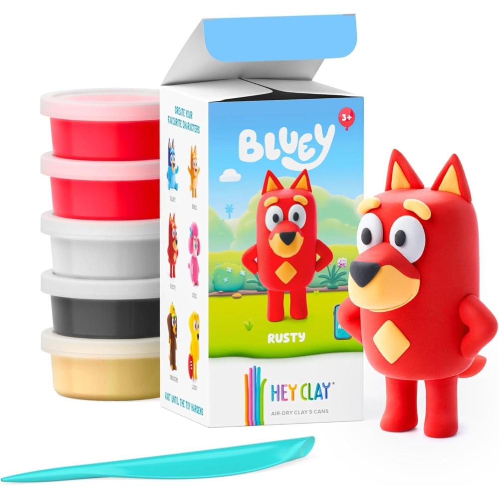 imageHEY CLAY Bluey amp Friends AirDrying Clay for Kids Arts and Crafts Creative Modeling Clay Kit Children Ages 48 RustyRusty