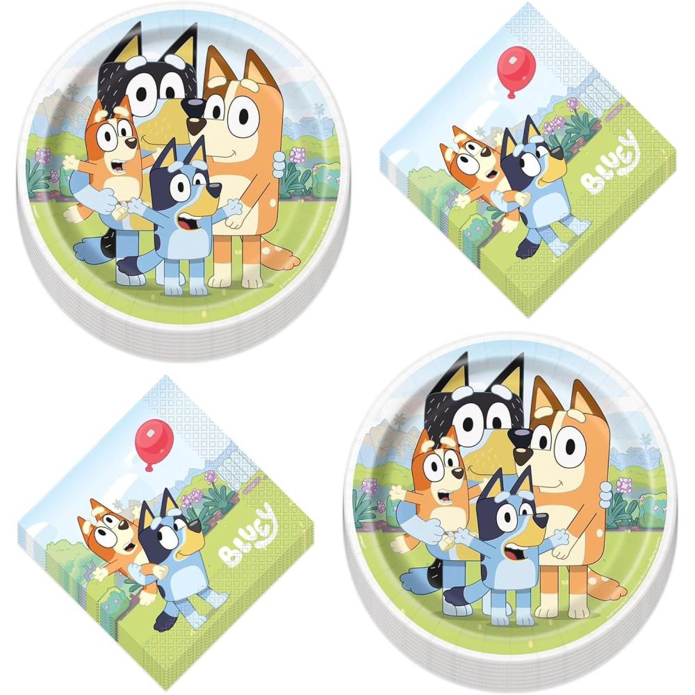 imageHOME amp HOOPLA Bluey Party Supplies Bluey Theme Birthday Party Round Paper Dinner Plates and Lunch Napkins 16 Plates and napkins