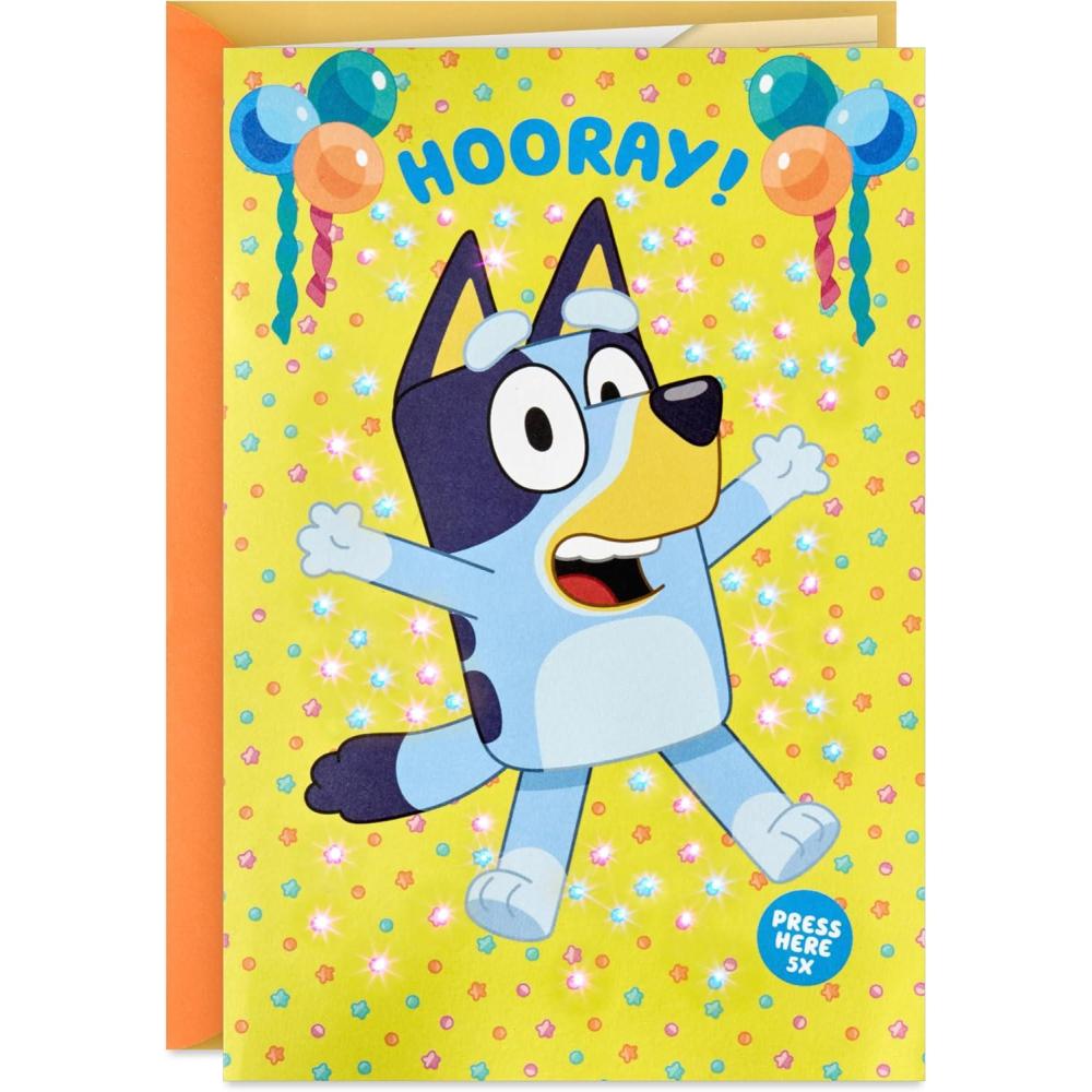 imageHallmark Bluey Kids Birthday Card with Sound and Light Happiest Day Ever for Son Daughter GrandchildBluey Birthday
