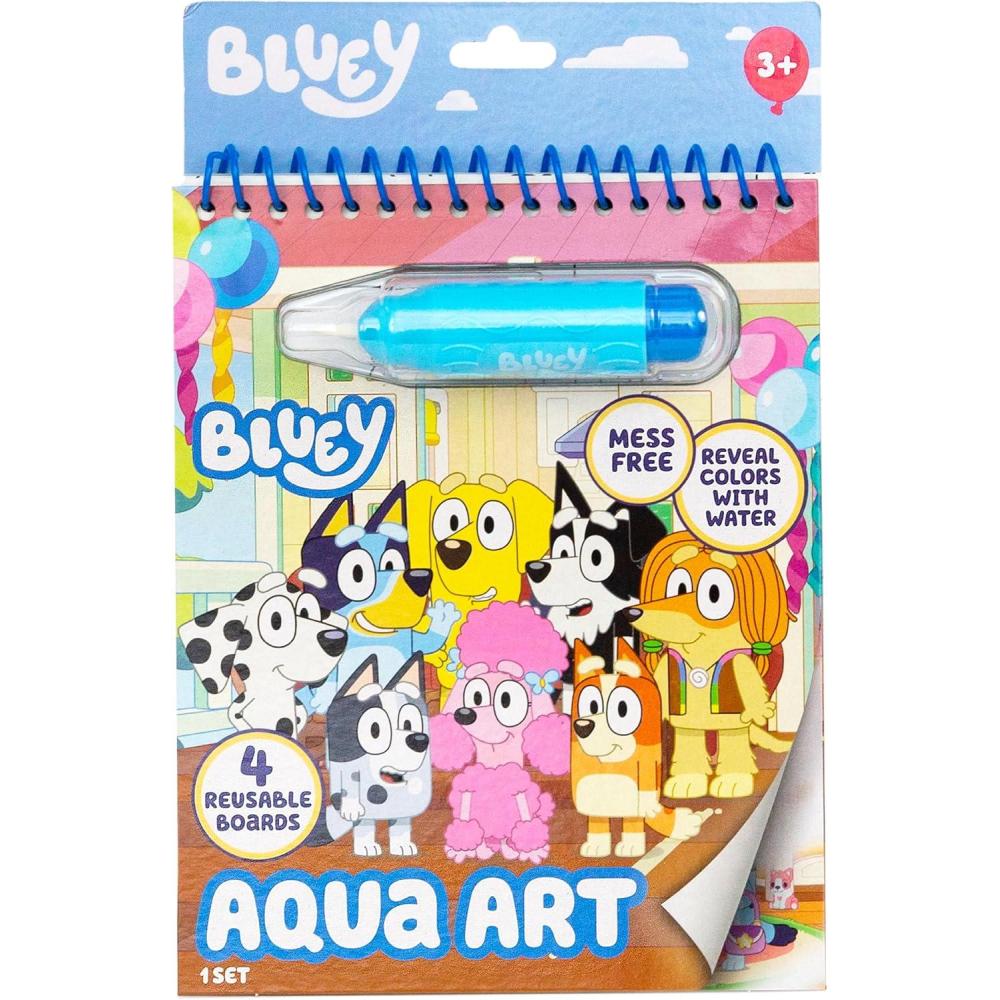 imageHorizon Group USA Bluey Aqua Art  Reusable Water Reveal Activity Pages With Water Pen for NoMess Drawing and ColoringBluey and Friends