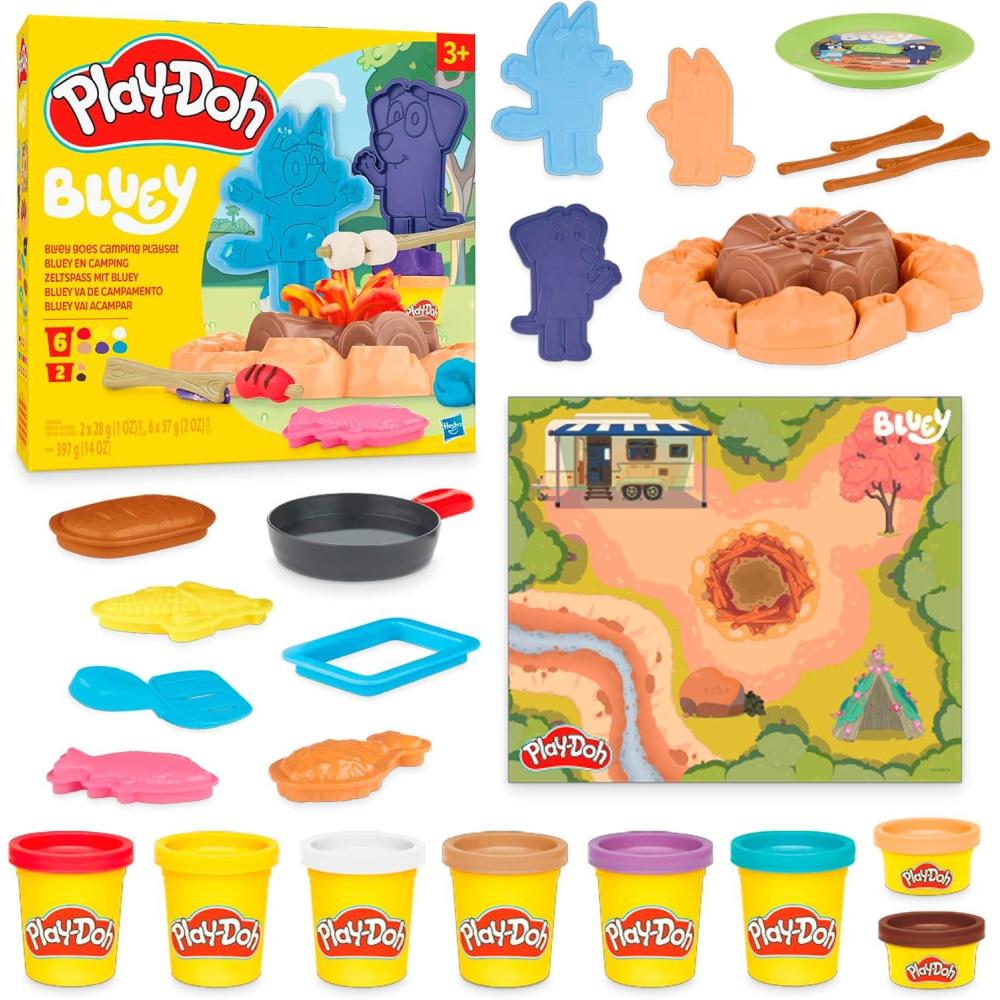 imagePlayDoh Bluey Goes Camping Playset with Campfire Themed Tools Kids Arts and Crafts Toys for Girls and Boys 3 Years amp Up Amazon Exclusive