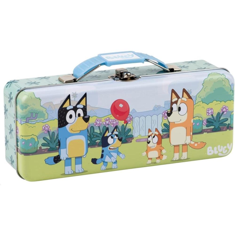 imageThe Tin Box Company Bluey Pencil Box with Handle Clasp amp Hinge Model 47940712 Pencil Box with Handle 838 x 338 x 214D with hinge and claspBluey