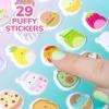 Horizon Group USA Bluey Sticker Playset, 2 Sticker Play Scenes, 35+ Reusable Puffy Bluey Repositionable Stickers for Kids, Perfect for Travel, Screen-Free Fun(Squishmallows Puffy)