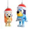 Kurt Adler Bluey and Bingo Ornament Set(Personalized Bluey and Bingo in Santa Hat Ornaments)