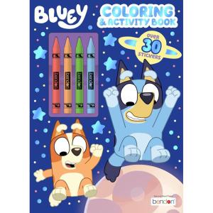 Bluey Coloring Book with Crayons and Stickers, Kids Activity Book Featuring Bluey and Bingo, Cartoon Coloring Pages, Activity Sheets, Game, Puzzles, … Coloring Book for Boys and Girls Kids Ages 4+