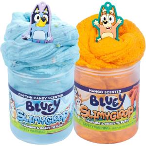 Bluey SLIMYLGOOP, 2 Pack, Pre-Made Slimes, Ready to Play Scented Cloud Slimes, Includes Rubber Bluey Charm & Bingo Charm(Bluey (2 Pack))