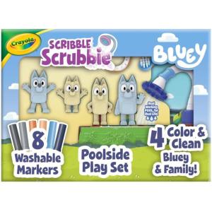 Crayola Scribble Scrubbies Deluxe Bluey Playset (3ct), Toddler Arts & Crafts Kit, Washable Stickers, Bluey Toys, Gift for Girls & Boys, Ages 3+(Poolside Playset)