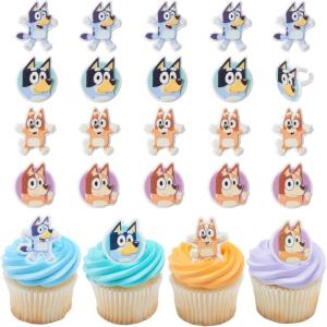 DecoPac Bluey So Much Fun Rings, 24 Cupcake Decorations Featuring Bluey, Bingo, Bandit, and Chilli, 3D Food Safe Cake Toppers – 24 Pack(1.4 x 1.75 inches)