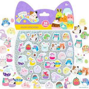 Horizon Group USA Bluey Sticker Playset, 2 Sticker Play Scenes, 35+ Reusable Puffy Bluey Repositionable Stickers for Kids, Perfect for Travel, Screen-Free Fun(Squishmallows Easter)