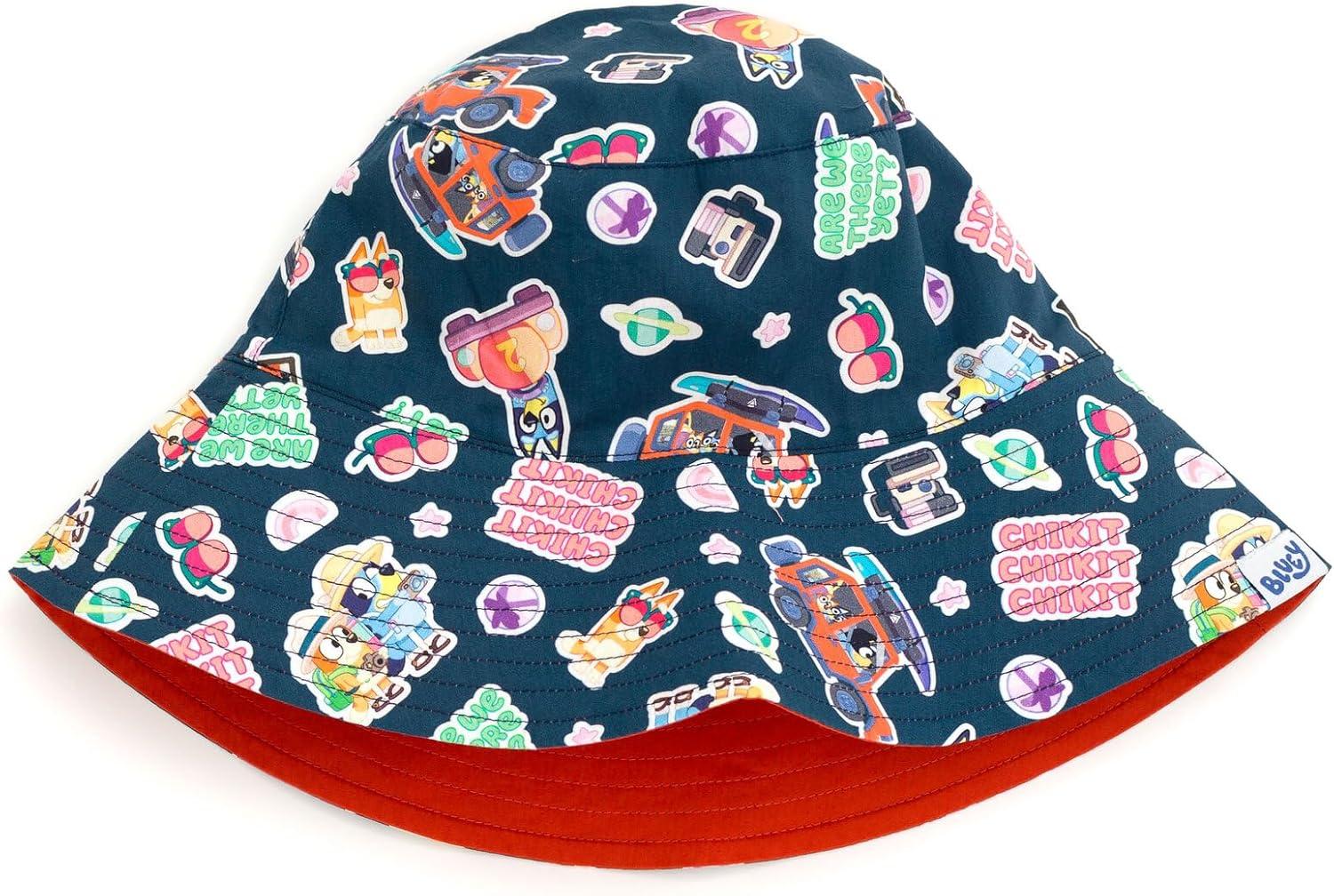 imageBluey Button Down Shirt Shorts and Bucket Sun Hat 3 Piece Outfit Set Toddler to Big KidRoad Trip