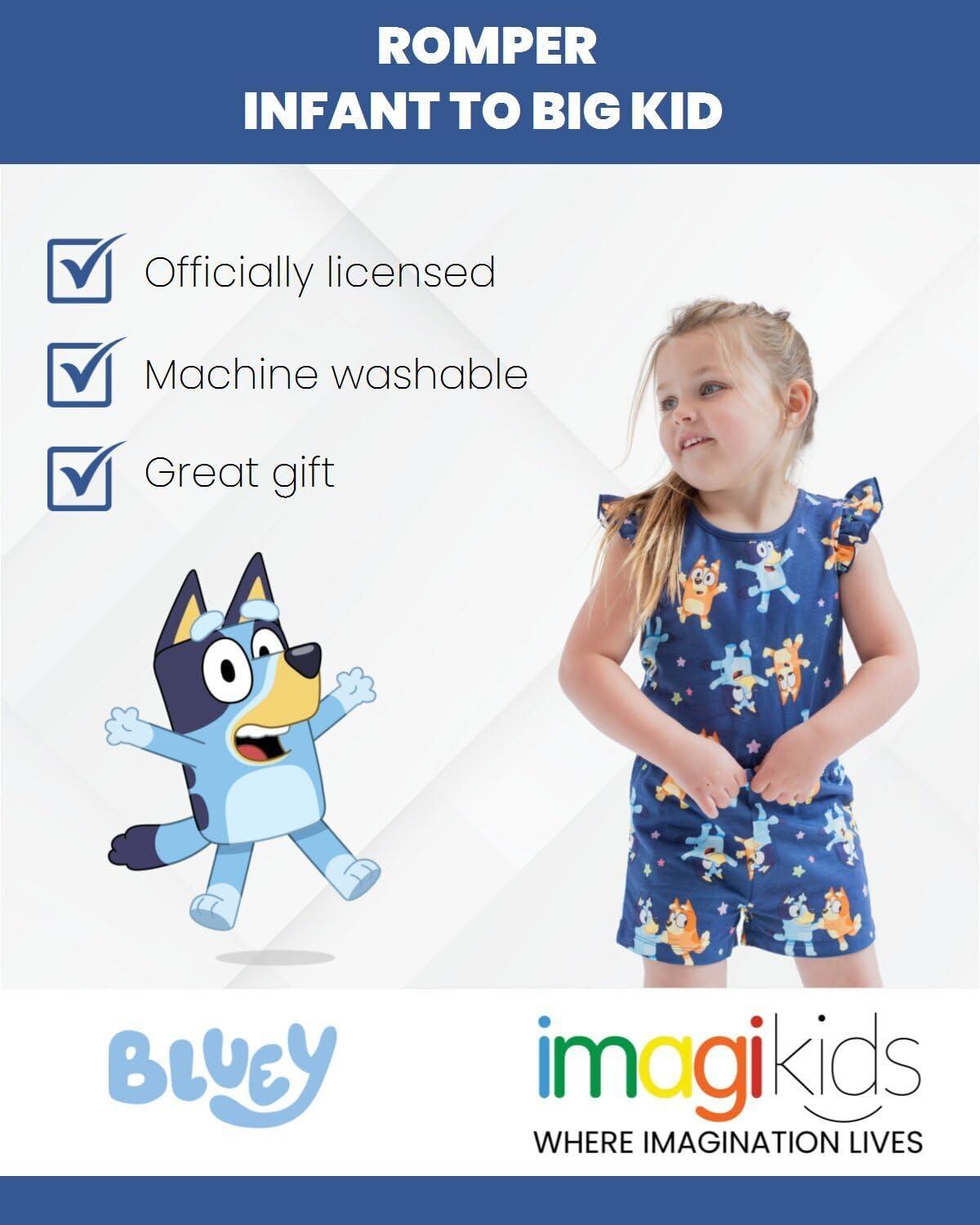 imageBluey French Terry Sleeveless Romper Infant to Big Kid Sizes 1218 Months 1012Blue