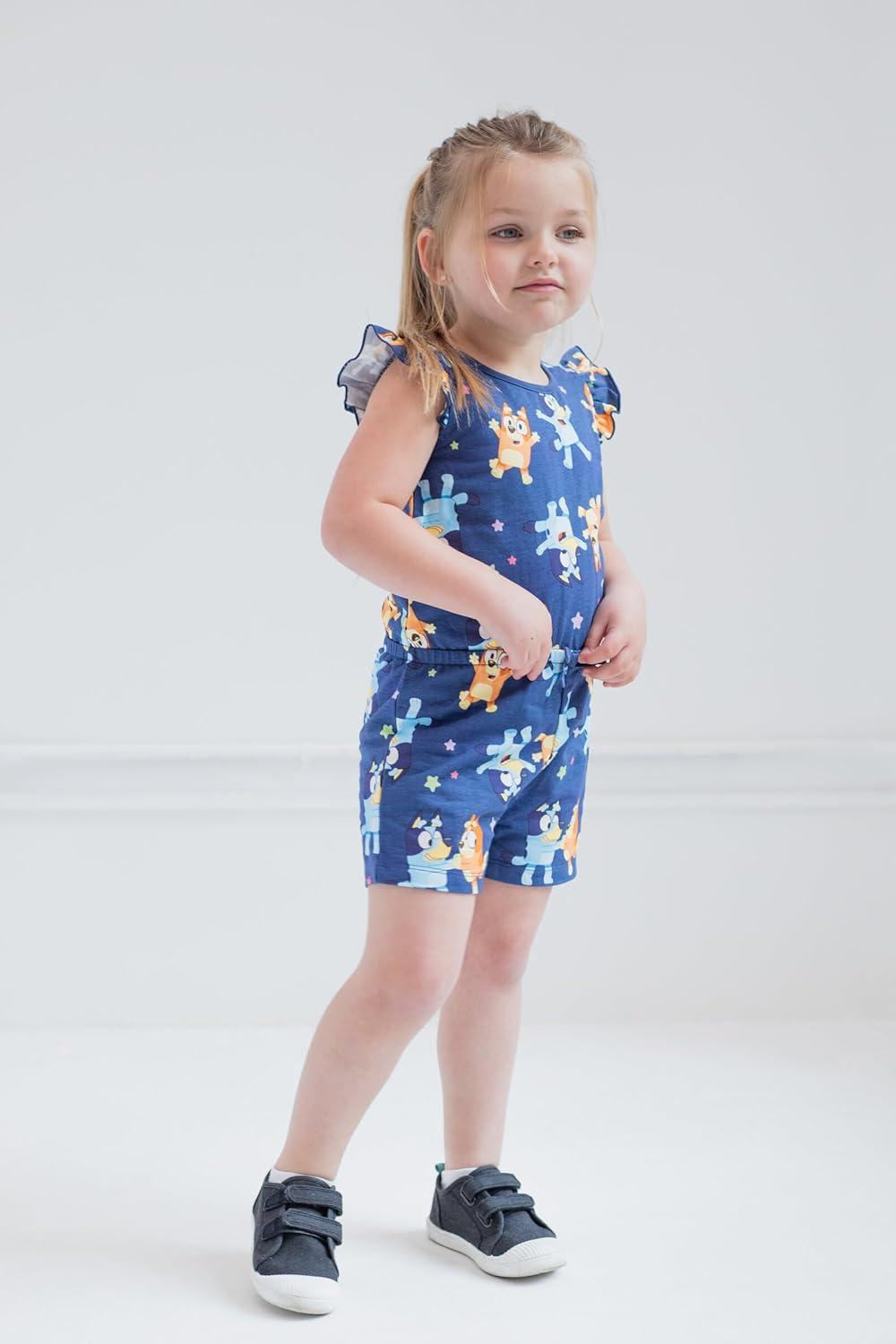 imageBluey French Terry Sleeveless Romper Infant to Big Kid Sizes 1218 Months 1012Blue