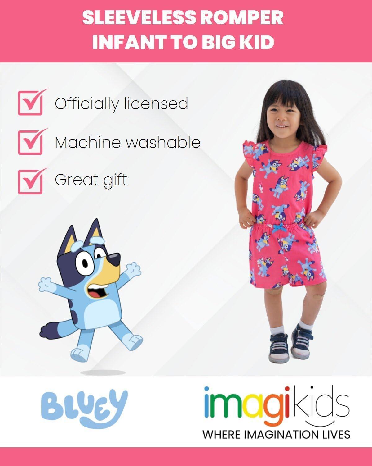 imageBluey French Terry Sleeveless Romper Infant to Big Kid Sizes 1218 Months 1012Pink