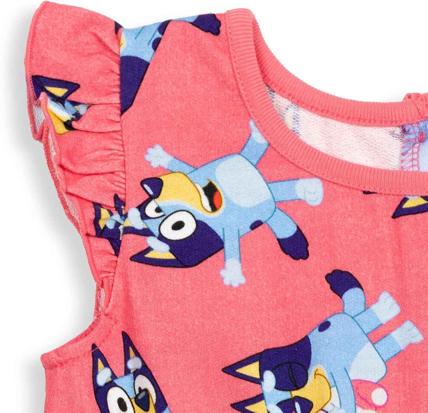 imageBluey French Terry Sleeveless Romper Infant to Big Kid Sizes 1218 Months 1012Pink