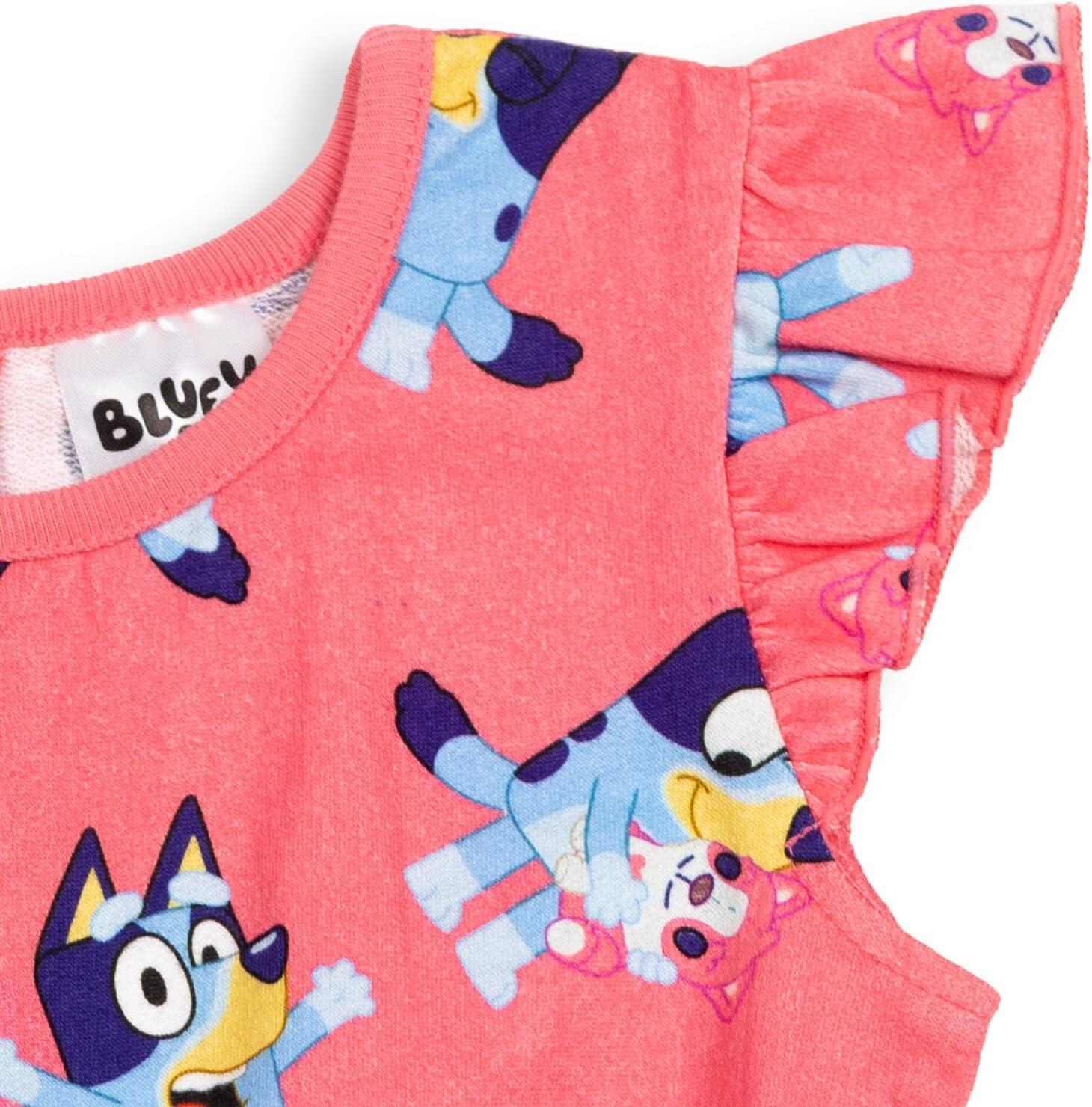 imageBluey French Terry Sleeveless Romper Infant to Big Kid Sizes 1218 Months 1012Pink