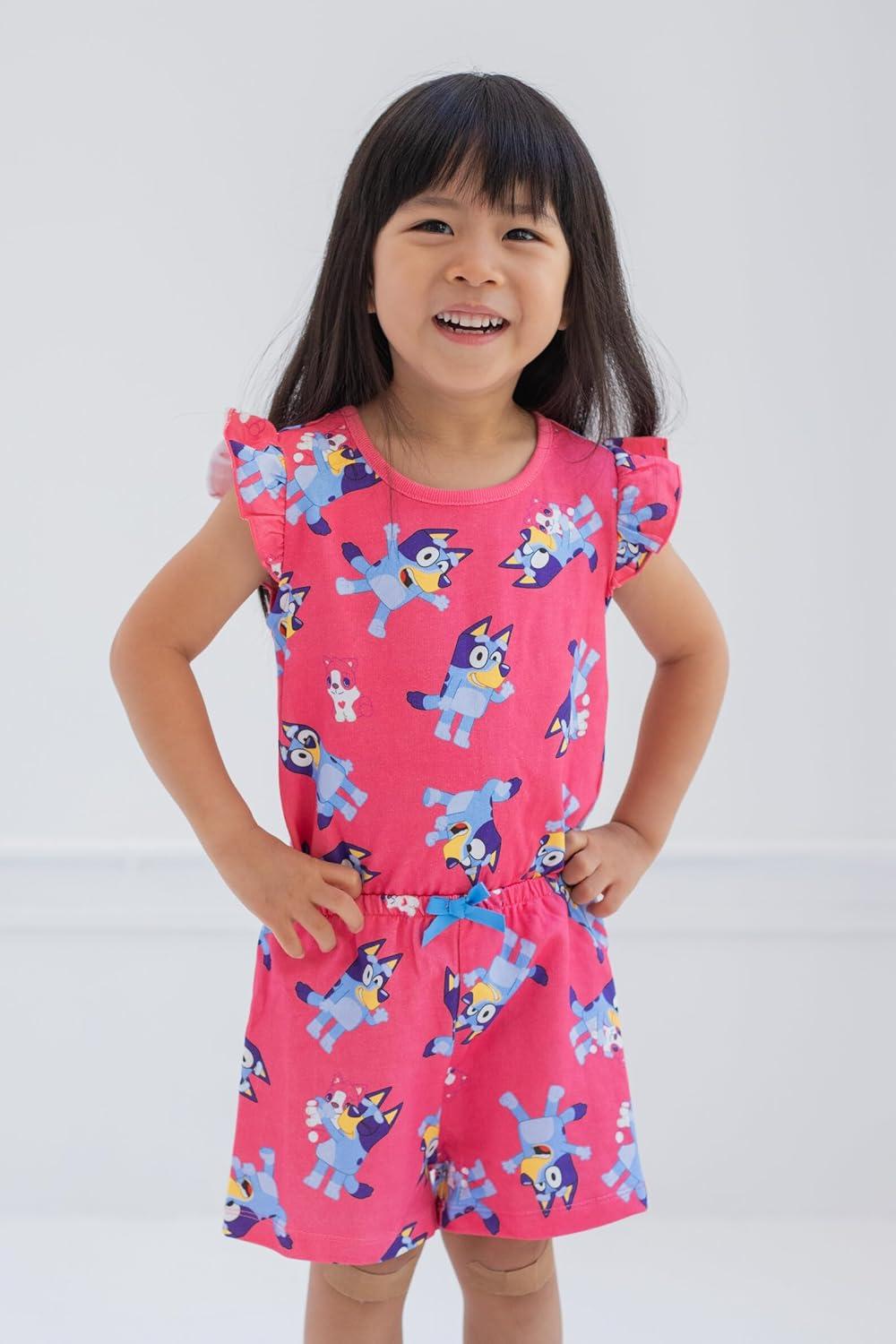 imageBluey French Terry Sleeveless Romper Infant to Big Kid Sizes 1218 Months 1012Pink