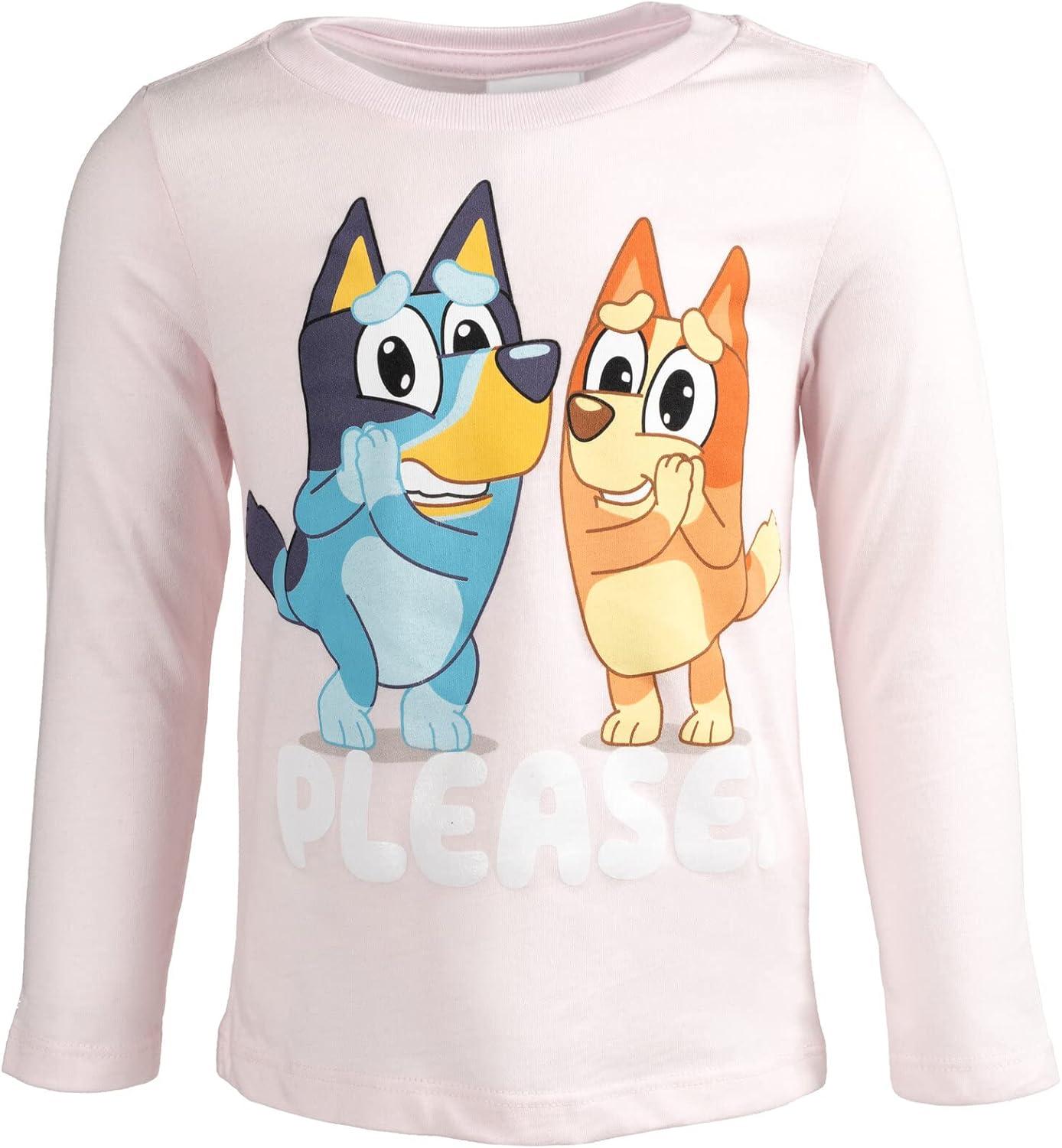 imageBluey Girls 2 Pack Long Sleeve TShirts Toddler to Big Kid Sizes 2T 1416GreyPink