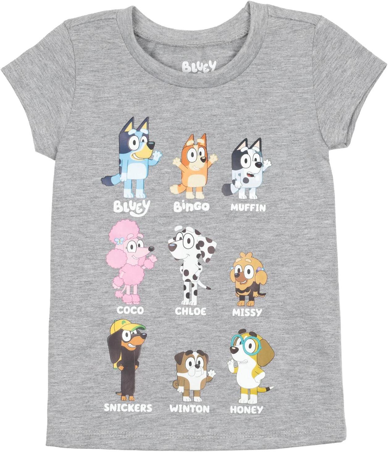 imageBluey Girls 3 Pack TShirts Toddler to Big Kid Sizes 2T 1012Blue Grey Pink