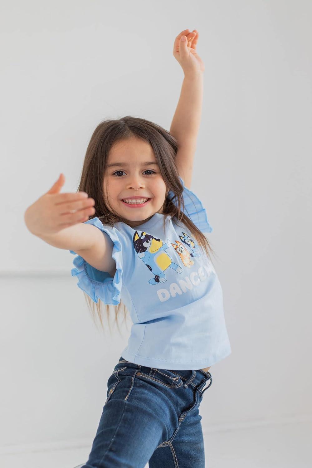 imageBluey Girls 3 Pack TShirts Toddler to Big Kid Sizes 2T 1012Blue Grey Pink