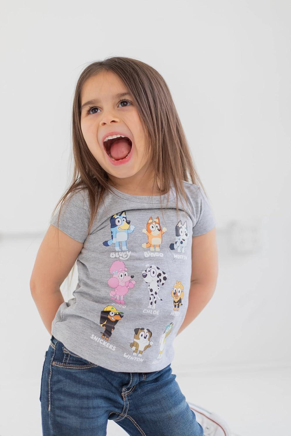 imageBluey Girls 3 Pack TShirts Toddler to Big Kid Sizes 2T 1012Blue Grey Pink