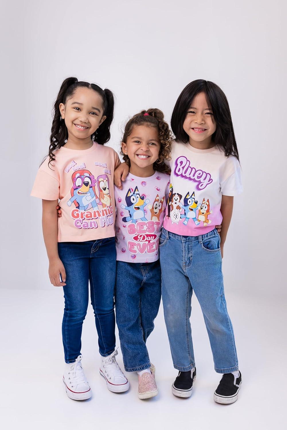 imageBluey Girls 3 Pack TShirts Toddler to Big Kid Sizes 2T 1012Lavender Pink Peach
