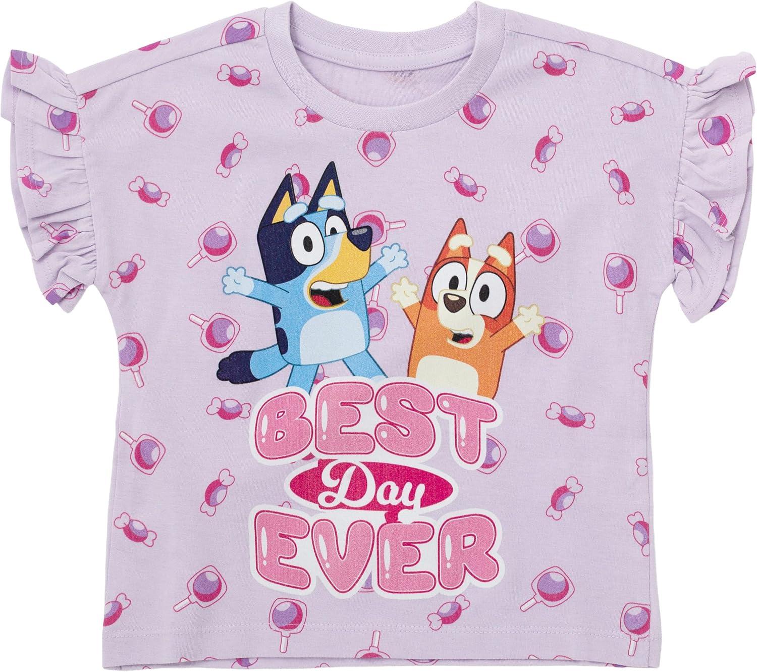 imageBluey Girls 3 Pack TShirts Toddler to Big Kid Sizes 2T 1012Lavender Pink Peach