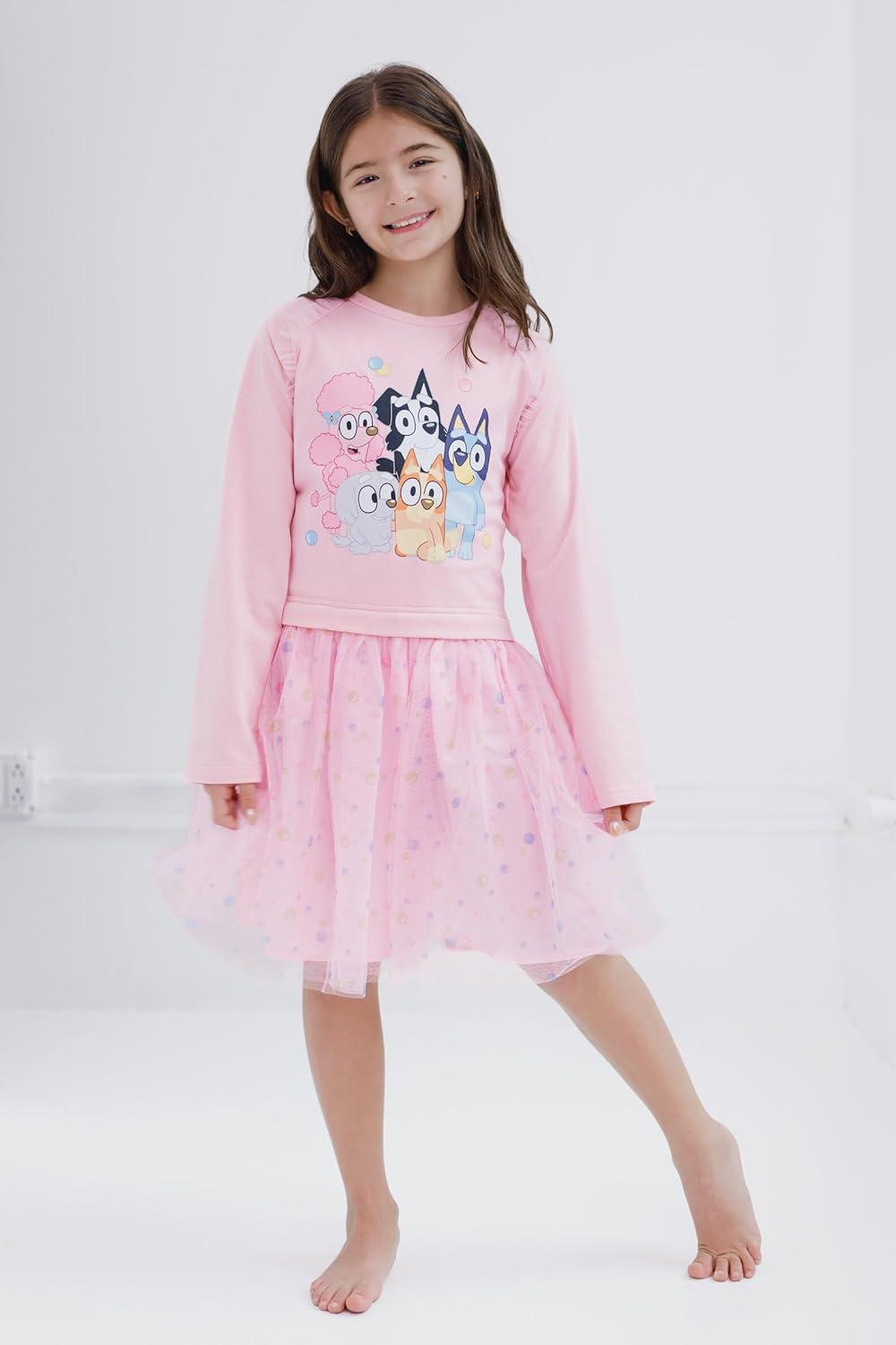imageBluey Girls French Terry Mesh Tutu Dress Toddler to Big Kid Sizes 2T 1012Pink