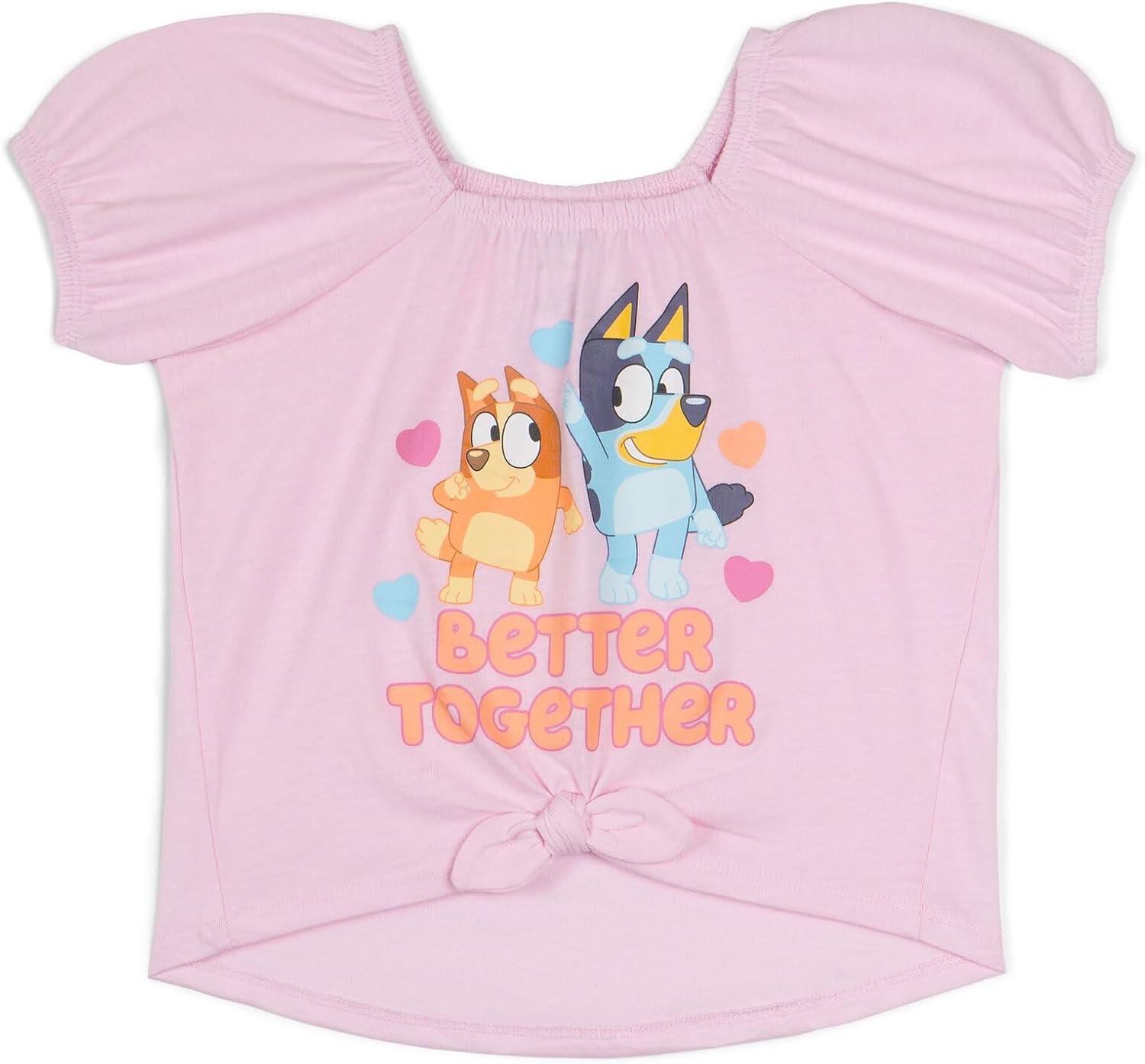 imageBluey Girls Square Neck TShirt and Smocked Skirt Toddler to Big Kid Sizes 2T 1012Pink Orange Hearts