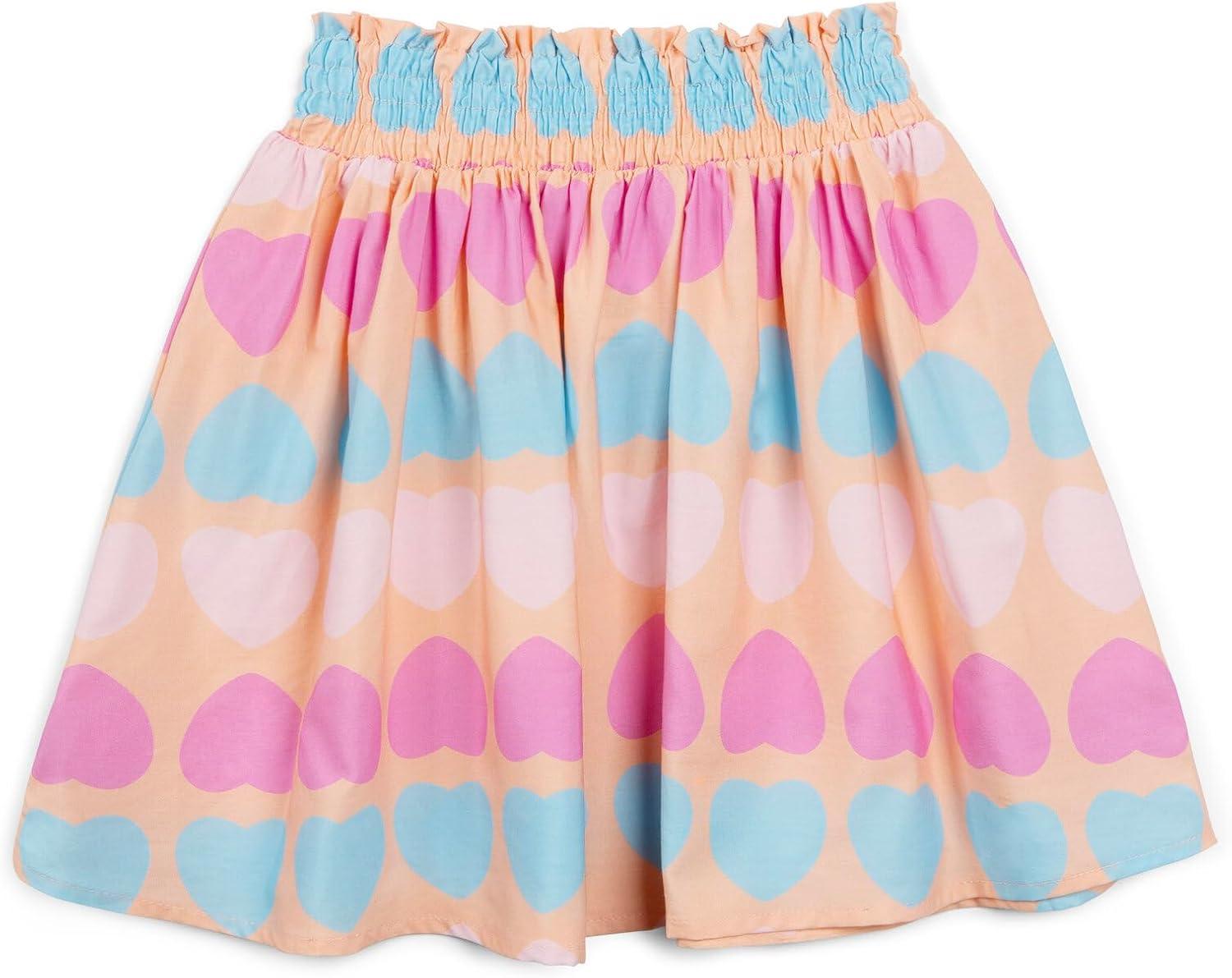 imageBluey Girls Square Neck TShirt and Smocked Skirt Toddler to Big Kid Sizes 2T 1012Pink Orange Hearts