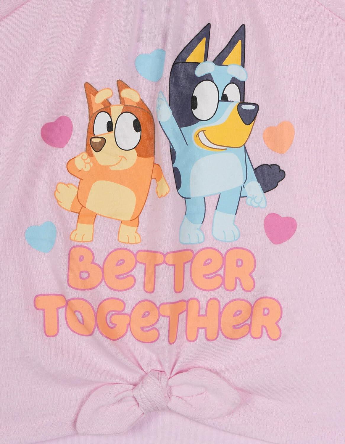 imageBluey Girls Square Neck TShirt and Smocked Skirt Toddler to Big Kid Sizes 2T 1012Pink Orange Hearts