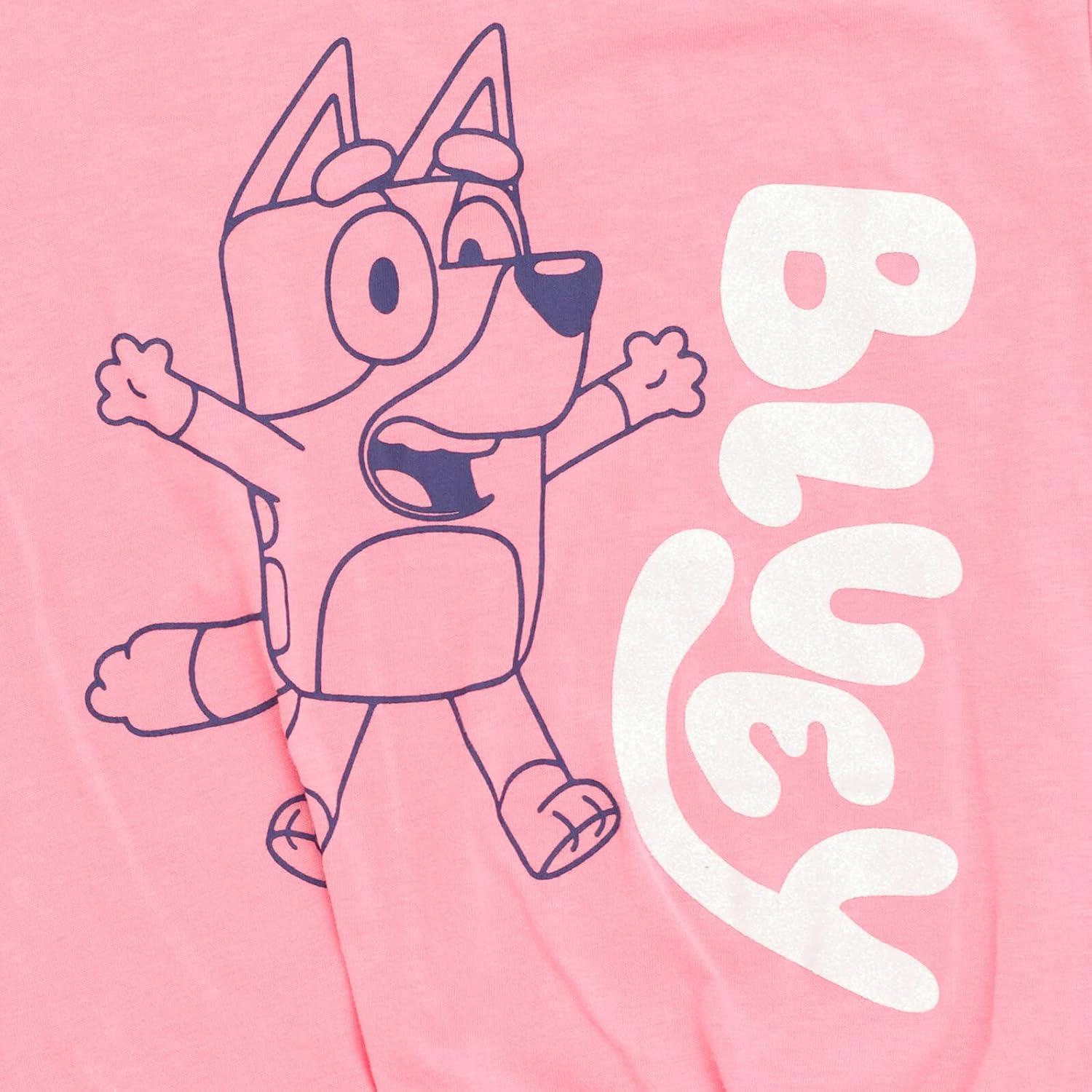 imageBluey Girls TShirt and French Terry Dolphin Shorts Outfit Set Toddler to Big Kid Sizes 2T 1012Pink Blue